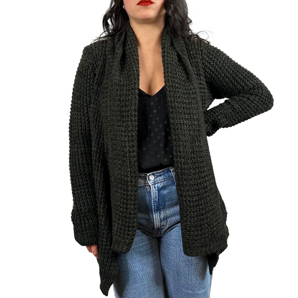 John + Jenn Dark Green Oversized Open Knit Cardigan